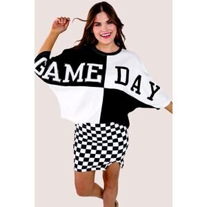 NEW Jess Lea Huddle Up Game Day Top Shirt Black White Chenille Patch Crop Large